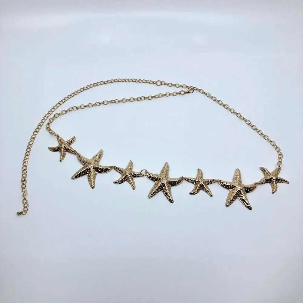 Gold Starfish Mermaidcore Beachy Chain Belt, Fits 22-42.5 Inches, X7GA1246
